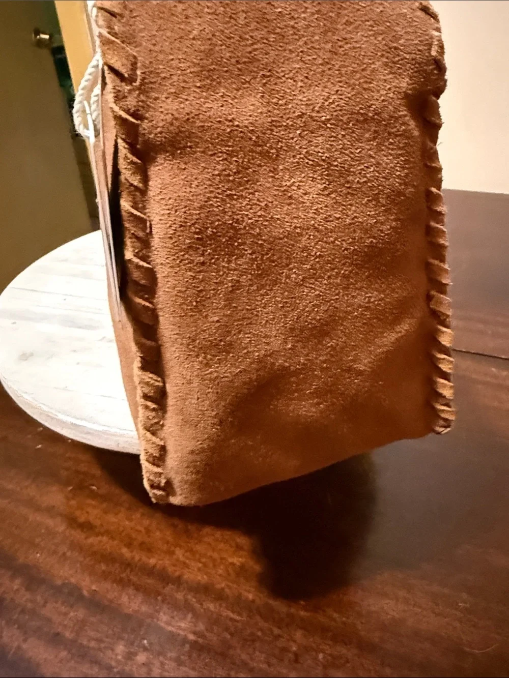 Haute Hippie Chestnut Brown Suede Braided-Trim Shoulder Bag